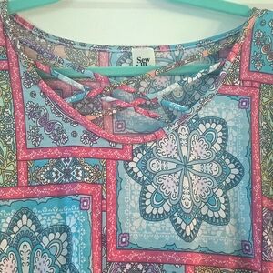 Boho Patchwork Design Criss Cross Short Sleeve Top Blue Pink Green Sew In Love